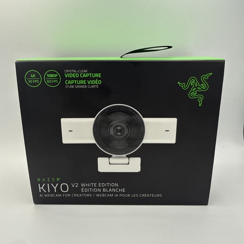 Razer Kiyo V2 Streaming Webcam: 4K 30 FPS, 1080p 60 FPS - AI Powered in White